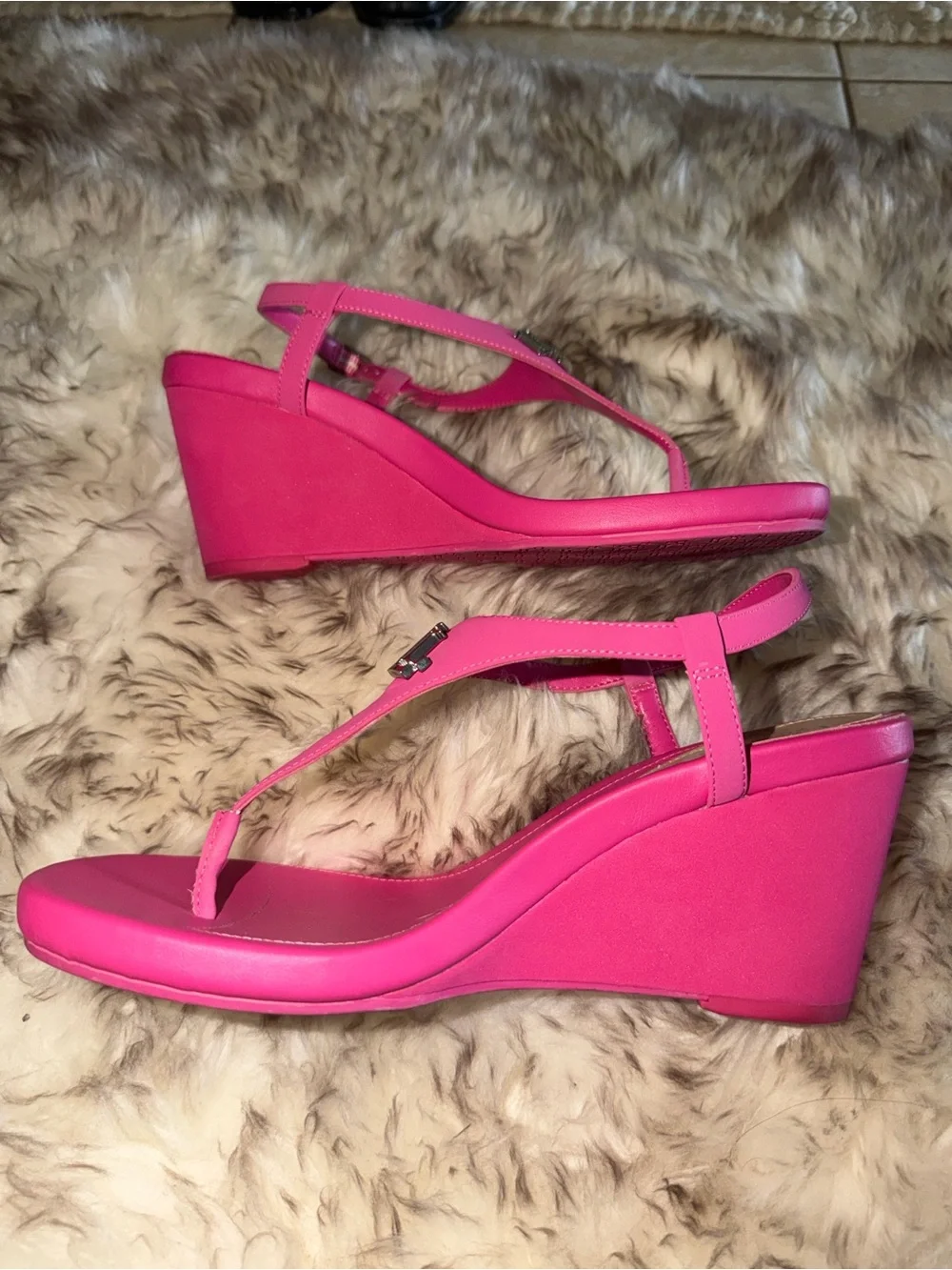 Ralph Lauren Jeannie Hot Pink low Wedge dressy designer hamptons Thong Sandals 8